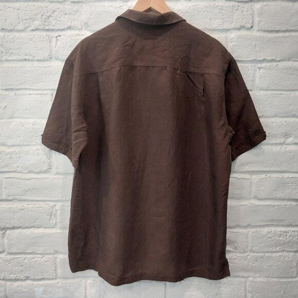 Cubavera Linen Blend Button-Up Shirt Mens XL Brown Embroidered Short Sleeve. Ple - Picture 5 of 13